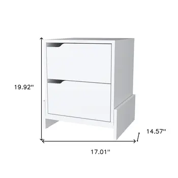 20" White Wood Two Drawer Nightstand