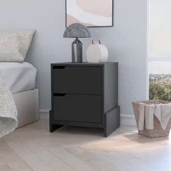 20" Black Wood Two Drawer Nightstand