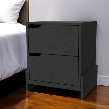 20" Black Wood Two Drawer Nightstand