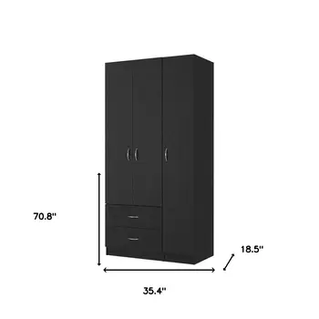 35" Black Two Drawer Combo Dresser