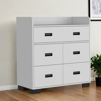 33" White Five Drawer Dresser