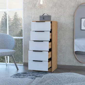 18" White and Natural Five Drawer Standard Chest