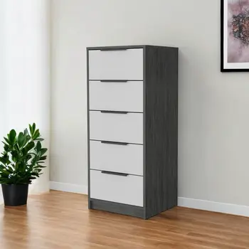 18" White and Gray Five Drawer Standard Chest