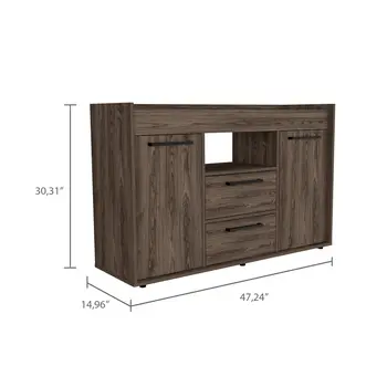 47" Walnut Wood Two Drawer Sideboard with Two Doors