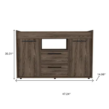 47" Walnut Wood Two Drawer Sideboard with Two Doors