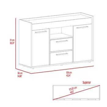 47" Walnut Wood Two Drawer Sideboard with Two Doors
