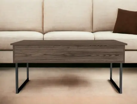 41" Brown And Black Wood And Metal Lift Top Coffee Table
