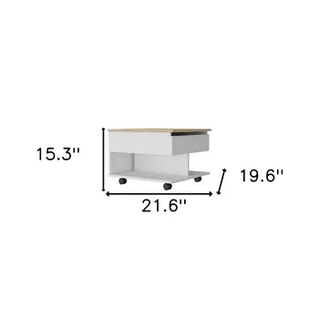 22" Natural And White Wood Lift Top Coffee Table With Two Shelves