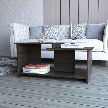 35" Espresso Wood Coffee Table With Shelf