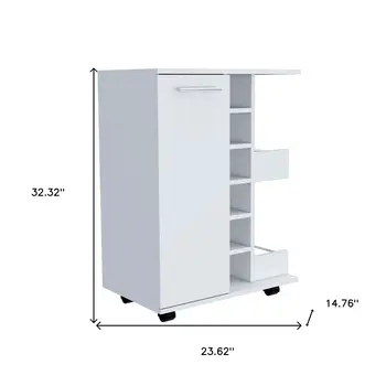 White Rolling Bar Cart With Wine Storage