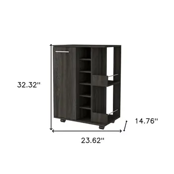 Espresso Rolling Bar Cart With Wine Storage