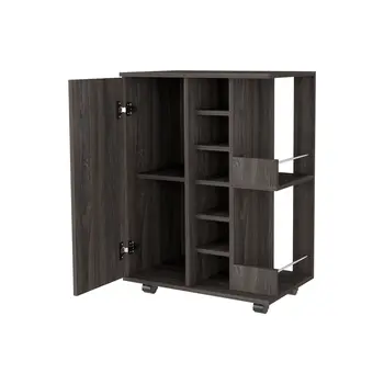 Espresso Rolling Bar Cart With Wine Storage