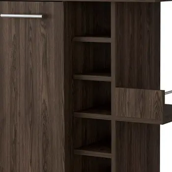 Brown Rolling Bar Cart With Wine Storage