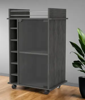 Gray Rolling Bar Cart With Wine Storage