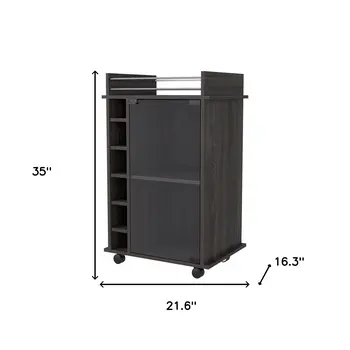 Espresso Rolling Bar Cart With Wine Storage