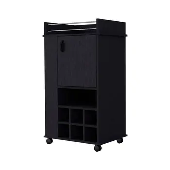 Black Rolling Bar Cart With Wine Storage