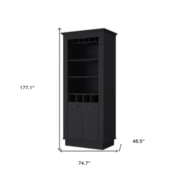 70" Black Bar Cabinet With Wine Storage