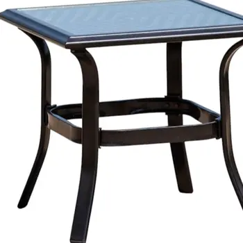 21" Black Metal Glass And Faux Wicker Outdoor Side Table