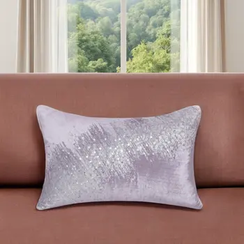 16" X 24" Gray Abstract Polyester Zippered Pillow With Beads