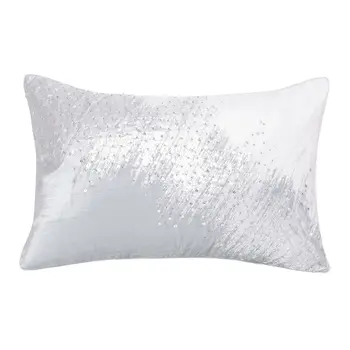 16" X 24" Ivory Abstract Polyester Zippered Pillow With Beads