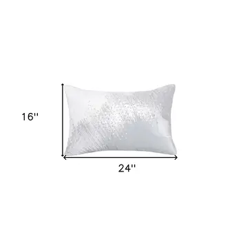 16" X 24" Ivory Abstract Polyester Zippered Pillow With Beads