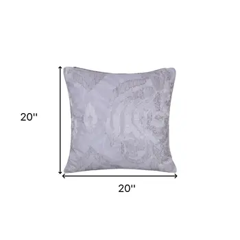 20" X 20" Silver Striped Polyester Zippered Pillow With Beads