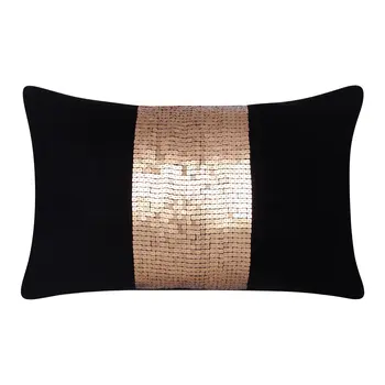 16" X 24" Black Striped Polyester Zippered Pillow With Beads