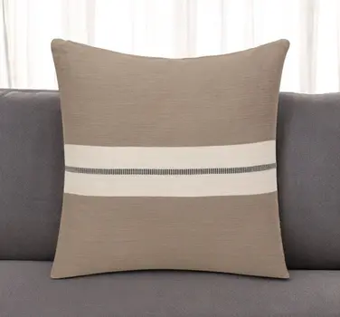 24" Taupe And Dark Gray Cotton Striped Throw Pillow