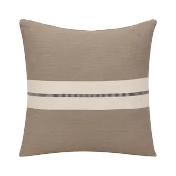 24" Taupe And Dark Gray Cotton Striped Throw Pillow