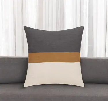 24" Dark Gray Brown And Off White Cotton Striped Throw Pillow