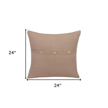 24" Brown Cotton Throw Pillow With Buttons
