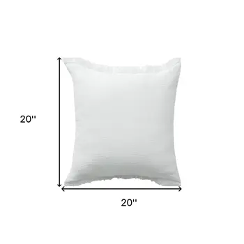 20" X 20" White Cotton Zippered Down Pillow With Fringe