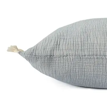 20" X 20" Blue Cotton Zippered Down Pillow With Fringe