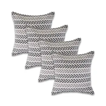 Set of Four 18" X 18" Black Beach Chevron Cotton Zippered Pillow