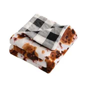 50" X 60" Brown and White Velvet Quilted Animal Print Plush Throw Blanket
