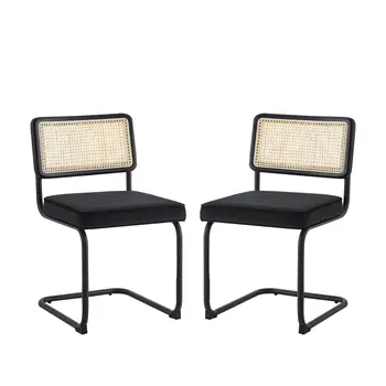 Set of Two Black Upholstered Velvet Dining Side Chairs
