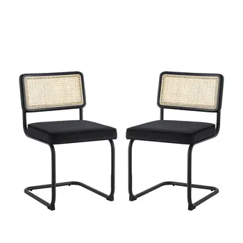 Set of Two Black Upholstered Velvet Dining Side Chairs