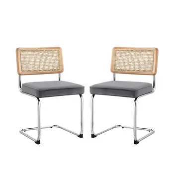 Set of Two Gray and Silver Upholstered Velvet Dining Side Chairs