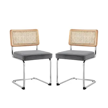 Set of Two Gray and Silver Upholstered Velvet Dining Side Chairs