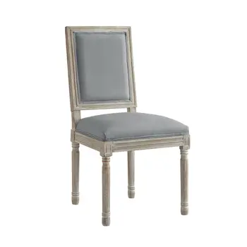 Set of Two Gray and Brown Upholstered Linen Dining Side Chairs