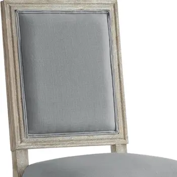 Set of Two Gray and Brown Upholstered Linen Dining Side Chairs