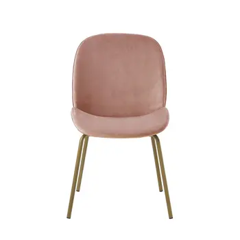 Set of Two Blush And Gold Upholstered Velvet Dining Side Chairs