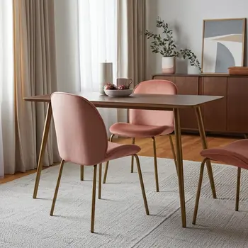 Set of Two Blush And Gold Upholstered Velvet Dining Side Chairs
