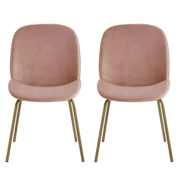 Set of Two Blush And Gold Upholstered Velvet Dining Side Chairs