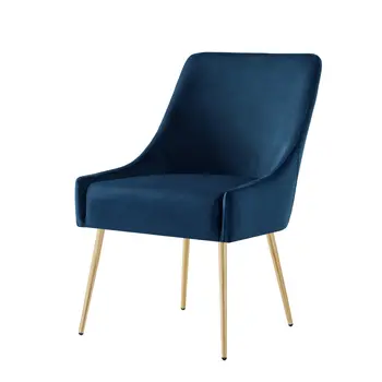 Set of Two Navy Blue And Gold Upholstered Velvet Dining Side Chairs