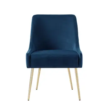 Set of Two Navy Blue And Gold Upholstered Velvet Dining Side Chairs
