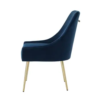 Set of Two Navy Blue And Gold Upholstered Velvet Dining Side Chairs