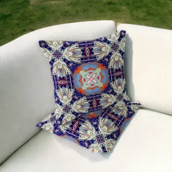 Set of Two 16" X 16" Blue and Orange Blown Seam Floral Indoor Outdoor Throw Pillow