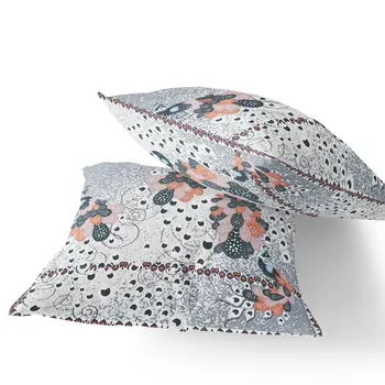 Set of Two 16" X 16" Gray Peacock Blown Seam Indoor Outdoor Throw Pillow