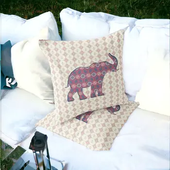 Set of Two 16" X 16" Blue and Yellow Elephant Eclectic Indoor Outdoor Throw Pillow